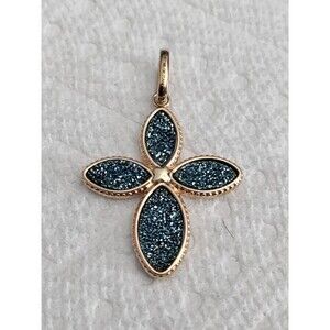 14KT Milor Italy Druzy Cross Pendant 55 MM X  38 MM 2.64 G